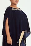 Buy_Nitika Gujral_Blue Velvet, Lycra, Brocade Tassels, Embroidery Boat Zari Poncho Trouser Set _Online_at_Aza_Fashions