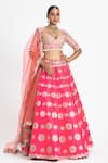 Buy_Nitika Gujral_Coral Raw Silk Embroidered Resham Sweetheart Neck Bridal Lehenga Set _at_Aza_Fashions