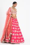 Nitika Gujral_Coral Raw Silk Embroidered Resham Sweetheart Neck Bridal Lehenga Set _Online_at_Aza_Fashions