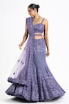 Buy_Nitika Gujral_Purple Net Embellished Sequin V Neck Fish-cut Lehenga Set _at_Aza_Fashions