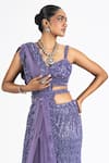 Buy_Nitika Gujral_Purple Net Embellished Sequin V Neck Fish-cut Lehenga Set _Online_at_Aza_Fashions