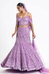 Buy_Nitika Gujral_Purple Net Embellished Sequin V Neck Bead Embroidered Fish-cut Lehenga Set _at_Aza_Fashions