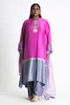 Buy_Nitika Gujral_Pink Silk, Organza Applique, Brocade Roseate Color Block Kurta Palazzo Set _at_Aza_Fashions
