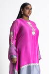 Nitika Gujral_Pink Silk, Organza Applique, Brocade Roseate Color Block Kurta Palazzo Set _Online_at_Aza_Fashions