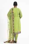 Shop_Nitika Gujral_Green Georgette Embroidery Multi Color Resham Patra Notched V Kurta Pant Set _at_Aza_Fashions