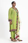 Nitika Gujral_Green Georgette Embroidery Multi Color Resham Patra Notched V Kurta Pant Set _Online_at_Aza_Fashions