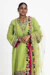 Buy_Nitika Gujral_Green Georgette Embroidery Multi Color Resham Patra Notched V Kurta Pant Set _Online_at_Aza_Fashions