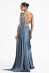 Shop_Nitika Gujral_Grey Satin, Organza Mirrors, Beads V-neck Work Pre-draped Saree With Blouse _at_Aza_Fashions