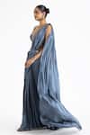 Nitika Gujral_Grey Satin, Organza Mirrors, Beads V-neck Work Pre-draped Saree With Blouse _Online_at_Aza_Fashions