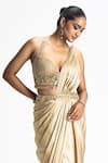 Buy_Nitika Gujral_Satin Embroidery Pleated Pallu Pre-draped Saree With Blouse  _Online_at_Aza_Fashions