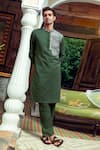 Buy_DiyaRajvvir_Green Cotton Silk Embroidery Thread Placement Kurta Set _at_Aza_Fashions