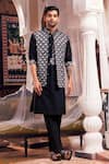 Buy_DiyaRajvvir_Black Cotton Silk Embroidery Thread Scallop Bundi And Kurta Set _at_Aza_Fashions