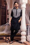 Shop_DiyaRajvvir_Black Cotton Silk Embroidery Thread Scallop Bundi And Kurta Set _at_Aza_Fashions