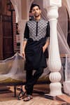 Buy_DiyaRajvvir_Black Cotton Silk Embroidery Thread Scallop Kurta Set _at_Aza_Fashions