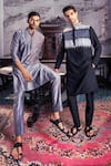 Shop_DiyaRajvvir_Black Cotton Silk Embroidery Thread Ombre Kurta Set _at_Aza_Fashions
