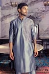 Shop_DiyaRajvvir_Grey Cotton Silk Embroidery Thread Kurta Set _at_Aza_Fashions