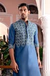 Shop_DiyaRajvvir_Blue Cotton Silk Embroidery Thread Ombre Kurta Set _at_Aza_Fashions