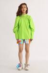 Buy_Studio Moda India_Green Cotton Embroidery Collared Tipid Raglan Puff Sleeve Shirt _at_Aza_Fashions