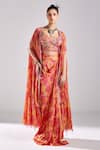 Buy_DiyaRajvvir_Pink Modal Foliage Print Cape Dhoti Skirt Set_at_Aza_Fashions