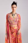 DiyaRajvvir_Pink Modal Foliage Print Cape Dhoti Skirt Set_Online_at_Aza_Fashions