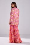 Shop_DiyaRajvvir_Fuchsia Georgette Printed Floral Blazer Lapel Flower Bell Bottom Pant Set _at_Aza_Fashions