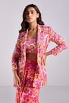 Buy_DiyaRajvvir_Fuchsia Georgette Printed Floral Blazer Lapel Flower Bell Bottom Pant Set _Online_at_Aza_Fashions