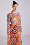 Buy_DiyaRajvvir_Orange Pre Draped Bell Bottom Pant Saree With Embellished Blouse _at_Aza_Fashions