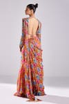 Shop_DiyaRajvvir_Orange Pre Draped Bell Bottom Pant Saree With Embellished Blouse _at_Aza_Fashions