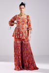 Buy_DiyaRajvvir_Orange Georgette Printed Floral Square Botanic Peplum Kurta With Gharara _at_Aza_Fashions