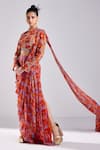 Buy_DiyaRajvvir_Orange Georgette Printed Wave Pre Draped Pant Saree With Blouse _Online_at_Aza_Fashions