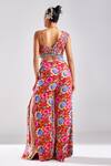 Shop_DiyaRajvvir_Red Georgette Printed Floral Blossom Crop Top With Slit Pant _at_Aza_Fashions