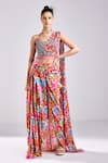 Buy_DiyaRajvvir_Red Cotton Silk Printed Floral Asymmetric Blossom Crop Top With Dhoti Skirt _at_Aza_Fashions