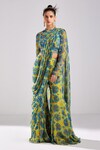 Buy_DiyaRajvvir_Blue Modal And Georgette Print Rafflesia Pant Saree With Blouse _at_Aza_Fashions