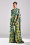 Buy_DiyaRajvvir_Blue Modal And Georgette Print Buttercup Bloom Rafflesia Pant Saree With Blouse _at_Aza_Fashions