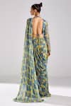 Shop_DiyaRajvvir_Blue Modal And Georgette Print Rafflesia Pant Saree With Blouse _at_Aza_Fashions