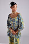 Buy_DiyaRajvvir_Blue Modal And Georgette Print Bluebell Bloom Square Peplum Kurta With Sharara _Online_at_Aza_Fashions