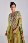 Buy_DiyaRajvvir_Yellow Crepe Print Resham Patra Yoke Embroidered Kaftan With Pant _Online_at_Aza_Fashions