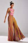 DiyaRajvvir_Pink Modal And Georgette Blossom Garden Crop Top With Bell Bottom Pant _Online_at_Aza_Fashions