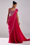 Buy_DiyaRajvvir_Pink Cotton Silk And Crepe Embroidery Cut Border Pre-draped Saree With Blouse _at_Aza_Fashions