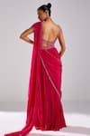 Shop_DiyaRajvvir_Pink Cotton Silk And Crepe Embroidery Cut Border Pre-draped Saree With Blouse _at_Aza_Fashions