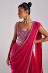 Buy_DiyaRajvvir_Pink Cotton Silk And Crepe Embroidery Cut Border Pre-draped Saree With Blouse _Online_at_Aza_Fashions