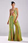 Buy_DiyaRajvvir_Yellow Crepe Striped Print Embellished Cut Out Jumpsuit_at_Aza_Fashions