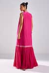 Shop_DiyaRajvvir_Pink Cotton Silk Blouse Abstract Striped Print Gharara Saree Cape Set _at_Aza_Fashions