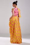 Shop_DiyaRajvvir_Yellow Modal Print Petunia High Buta Embellished Crop Top With Draped Skirt _at_Aza_Fashions