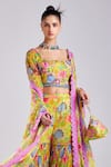 DiyaRajvvir_Yellow Modal And Georgette Print Cut Dana Blossom Garden Blouse Gharara Pant Set _Online_at_Aza_Fashions