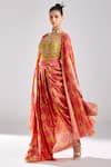 DiyaRajvvir_Pink Cotton Silk Print Cut Dana Hibiscus Garden Cape Dhoti Skirt Set _Online_at_Aza_Fashions