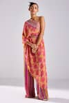 Buy_DiyaRajvvir_Pink Crepe And Georgette Print Hibiscus Flora Sequin Kaftan & Pant Set _at_Aza_Fashions