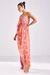 DiyaRajvvir_Pink Crepe And Georgette Print Hibiscus Flora Sequin Kaftan & Pant Set _Online_at_Aza_Fashions