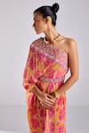 Buy_DiyaRajvvir_Pink Crepe And Georgette Print Hibiscus Flora Sequin Kaftan & Pant Set _Online_at_Aza_Fashions