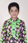 JILMIL DREAMWEAR_Black Cotton Silk Printed Floral Lotus Pond Kurta With Pant _at_Aza_Fashions